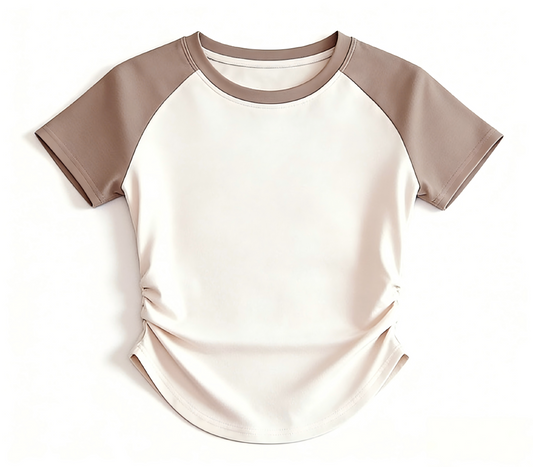 Women's Color Block Ruched Yoga Top | Slimming Waist, Naked-Sense Fabric, Sports & Outdoor Fitness