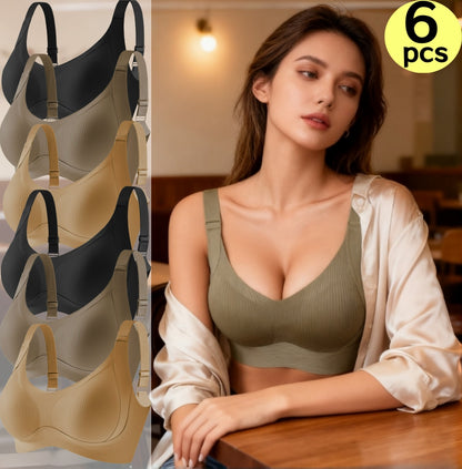 【Pre-sale】6-Pack Wireless Comfort Bras | Soft Ribbed Seamless Bras for Women, Adjustable Straps, Multipack Value