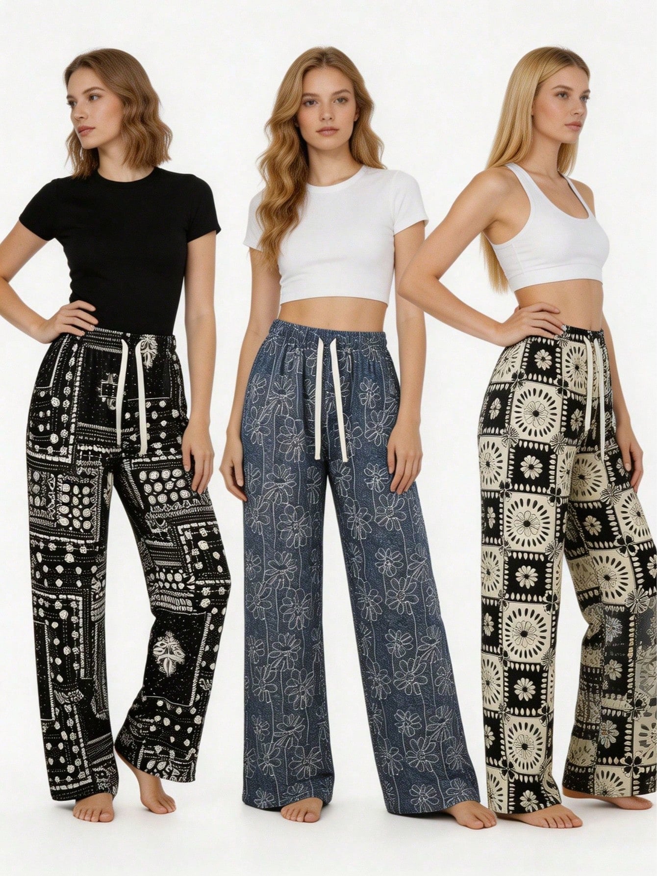 Unisex 3-Pack Loungewear Pants | Elastic Waist, Full Length, Loose Oversized Fit