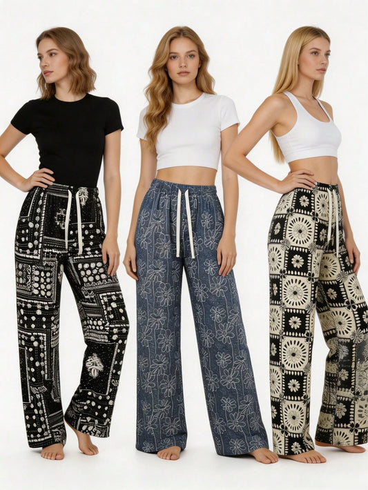 Unisex 3-Pack Loungewear Pants | Elastic Waist, Full Length, Loose Oversized Fit