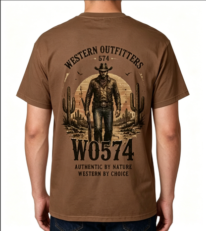 Men’s Custom Vintage Graphic Print Short Sleeve T-Shirt, Coffee Brown & Apricot Brown Retro Casual Basic Tee