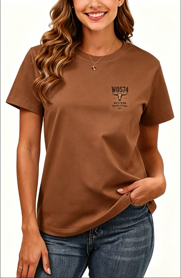 Women’s Custom Vintage Graphic Print Short Sleeve T-Shirt, Light Brown & Creamy Apricot Retro Casual Basic Tee