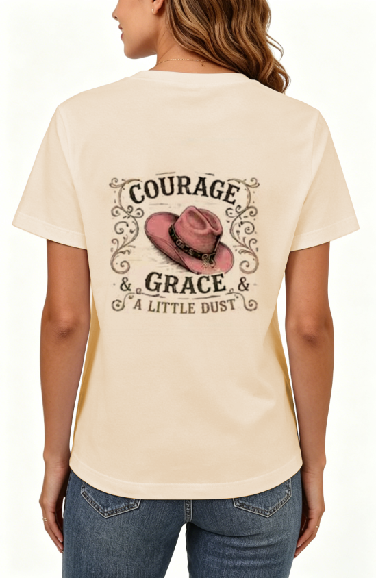 Women’s Custom Vintage Graphic Print Short Sleeve T-Shirt, Light Brown & Creamy Apricot Retro Casual Basic Tee