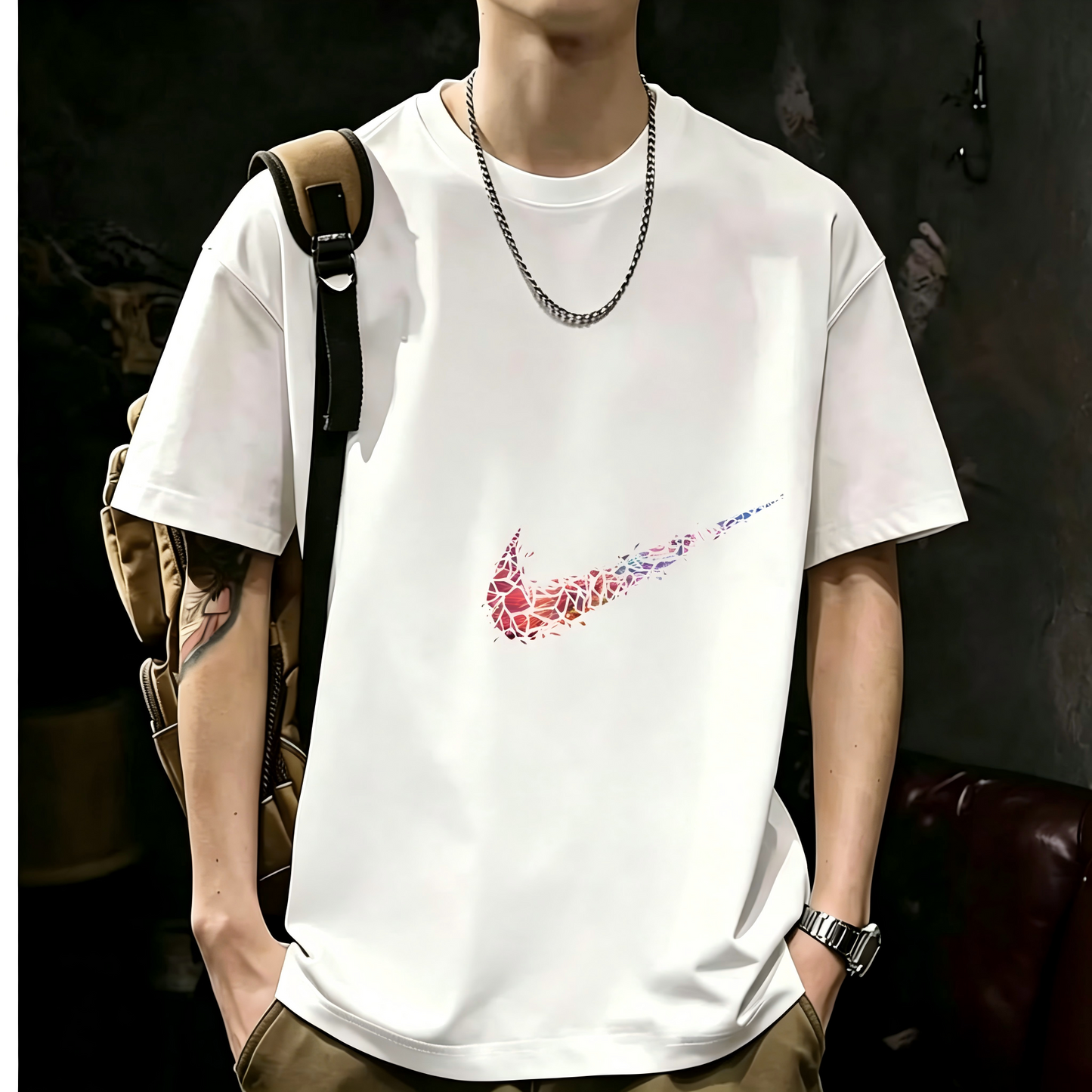 Unisex Casual Short Sleeve | 200GSM Heavyweight Cotton Printed Crew Neck Tee 077