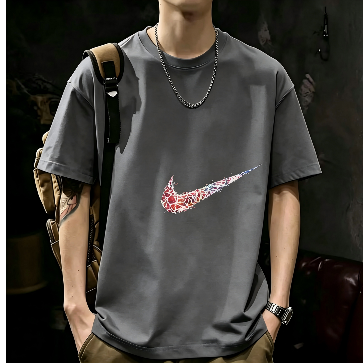 Unisex Casual Short Sleeve | 200GSM Heavyweight Cotton Printed Crew Neck Tee 077