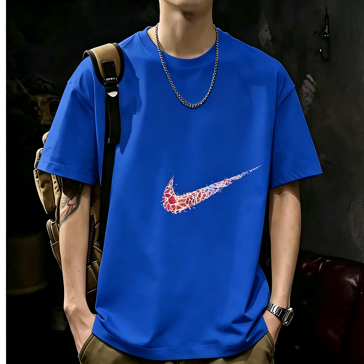 Unisex Casual Short Sleeve | 200GSM Heavyweight Cotton Printed Crew Neck Tee 077