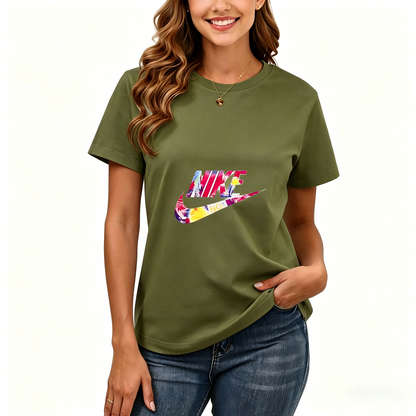 Women's Loose Fit Printed T-shirt | 200GSM Soft Breathable Cotton, Trendy Pattern for Daily & Outdoor Use 130