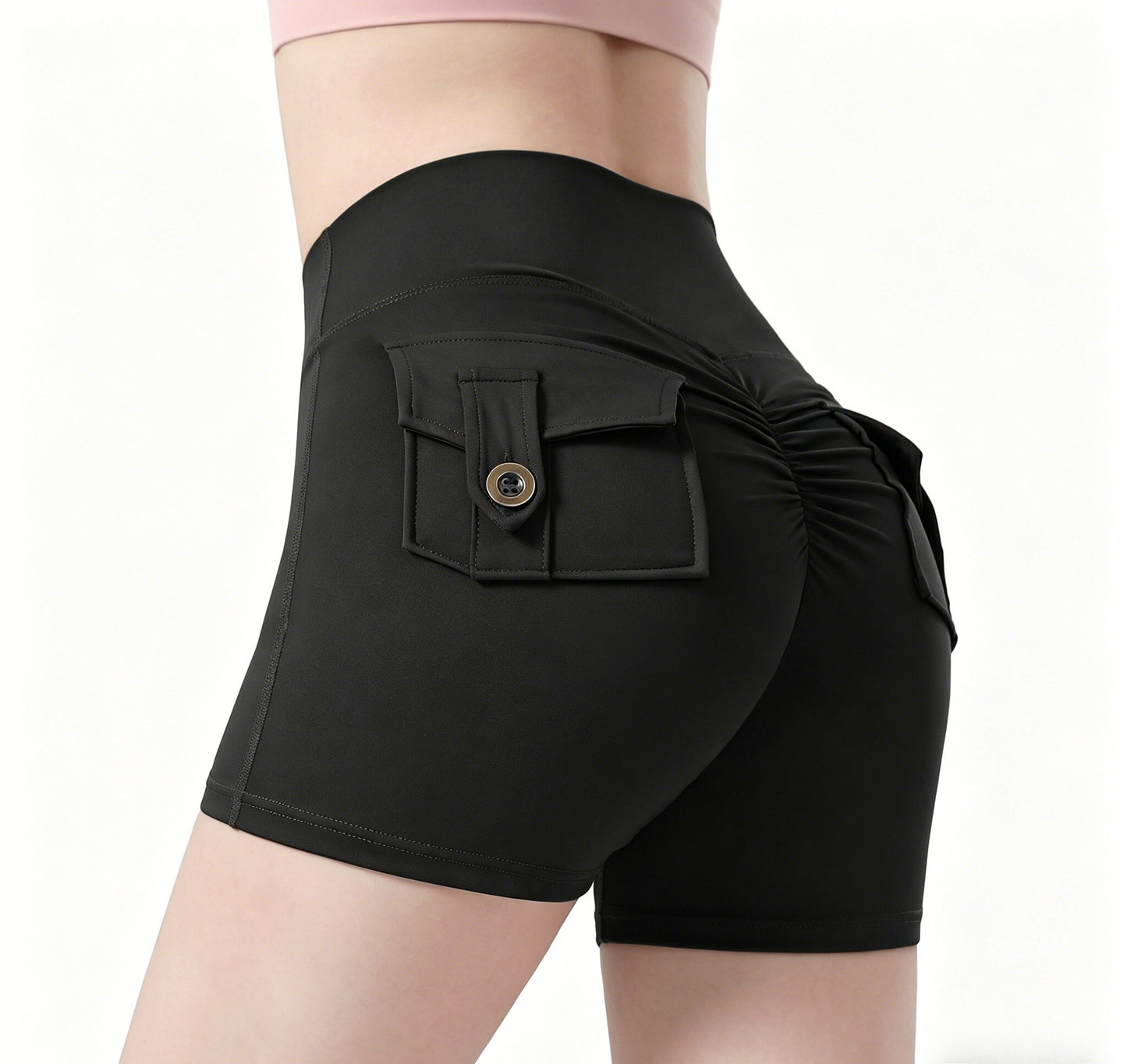 High-Waist Pocket Yoga Shorts, Breathable Butt-Lifting Sports Shorts, Soft Close-Fitting for Yoga and Workout