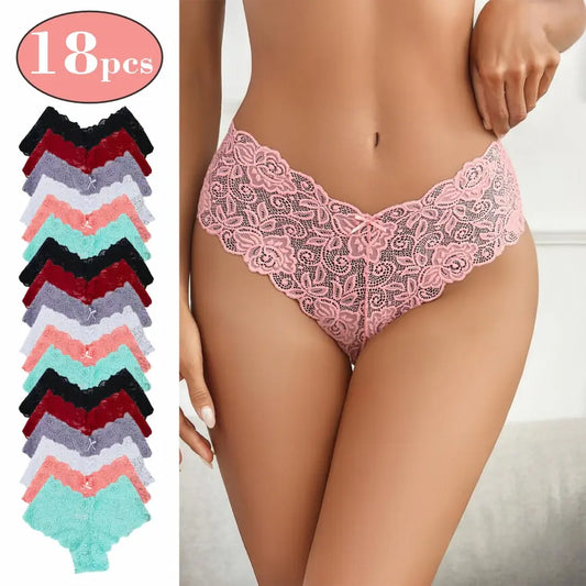 Women’s Cotton Bikini Panties Multipack, Lace Trim Bow Detail Soft Breathable Underwear for Daily & Bridal Wear, 6–18 Pack
