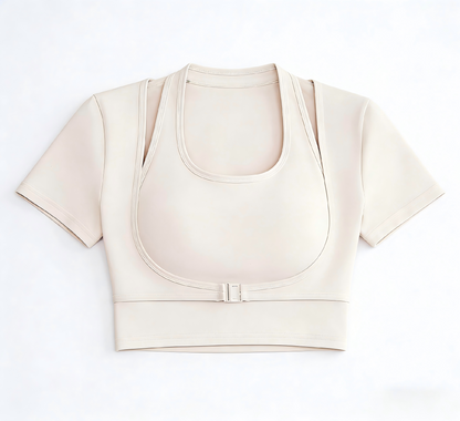 Women's Halter Neck Yoga Short Sleeve – Built-in Bra, Slim Fit Sports Top for Workout & Fitness