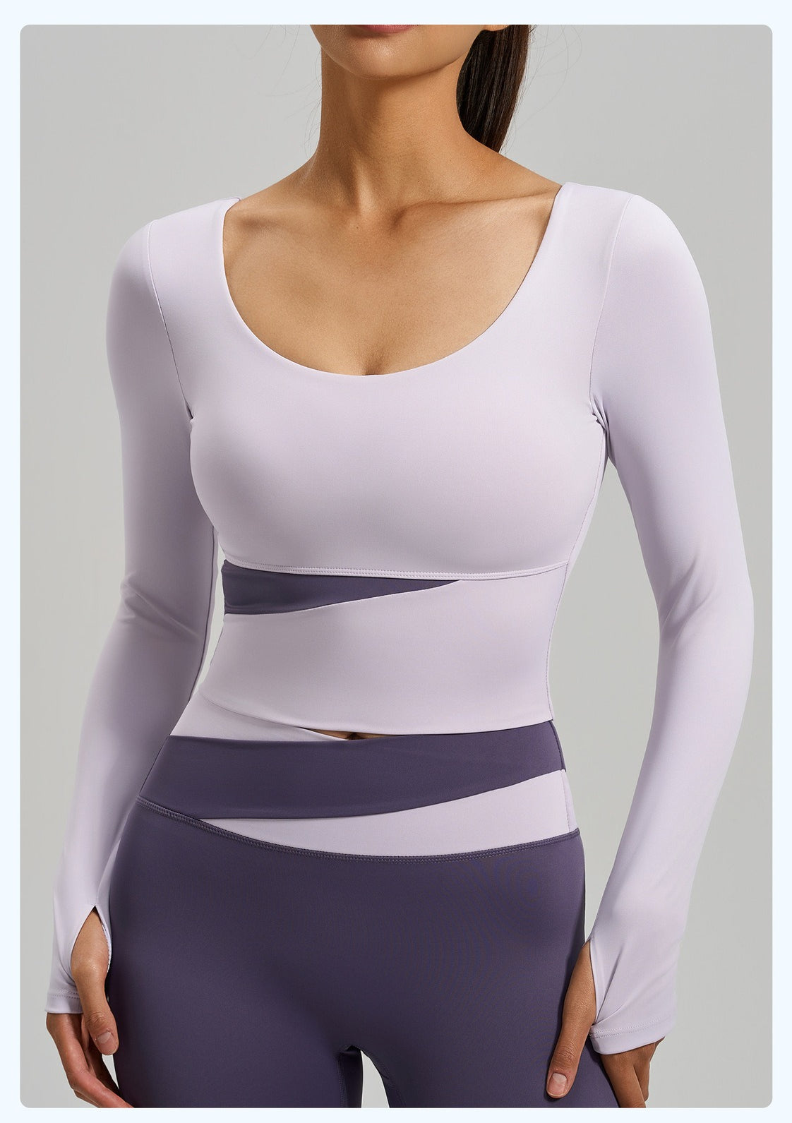 Women's Peach Color Block Long Sleeve Yoga Top, Naked Feel Slim Fit Sports Running Workout Shirt
