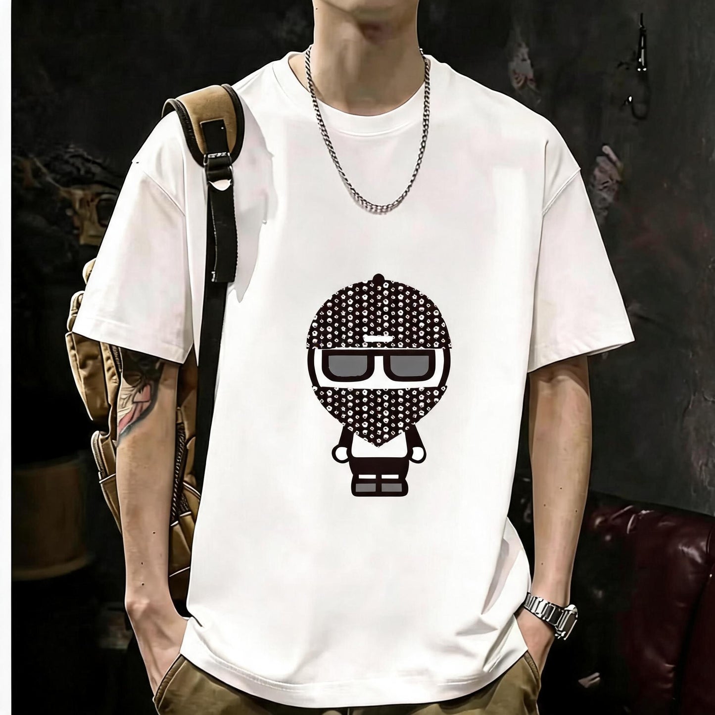 200GSM Heavyweight Printed Cotton Crew Neck T-Shirt | Unisex Basic Casual Tee 056