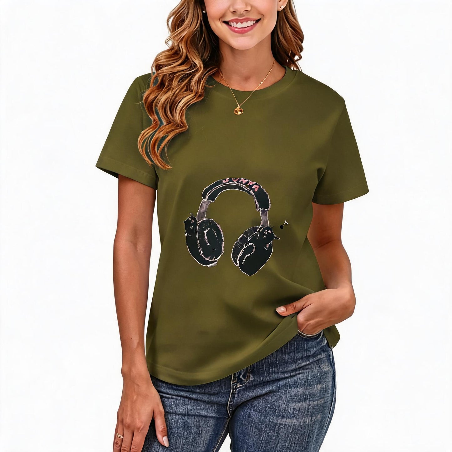 200GSM Women Premium Pure Cotton Graphic Print T Shirt Casual Crew Neck Short Sleeve Fashion Printed Ladies Daily Tops 099