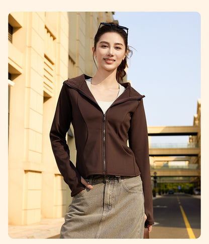 Women's New Winter Fleece Lined Thick Yoga Jacket, Slim Fit Zip Up, Windproof Hooded Sports Coat