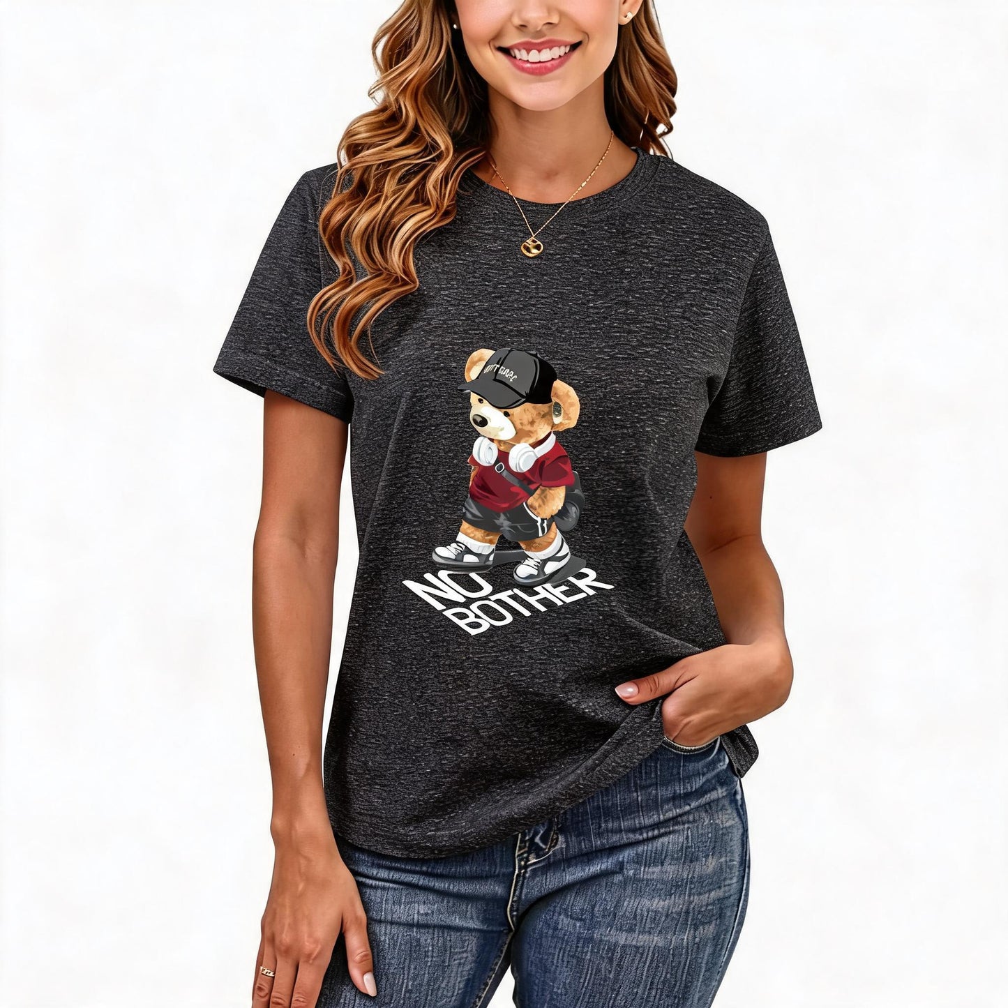 200GSM Women Premium Pure Cotton Graphic Print T Shirt Casual Crew Neck Short Sleeve Fashion Printed Ladies Daily Tops 100