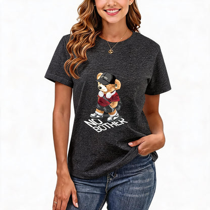 200GSM Women Premium Pure Cotton Graphic Print T Shirt Casual Crew Neck Short Sleeve Fashion Printed Ladies Daily Tops 100