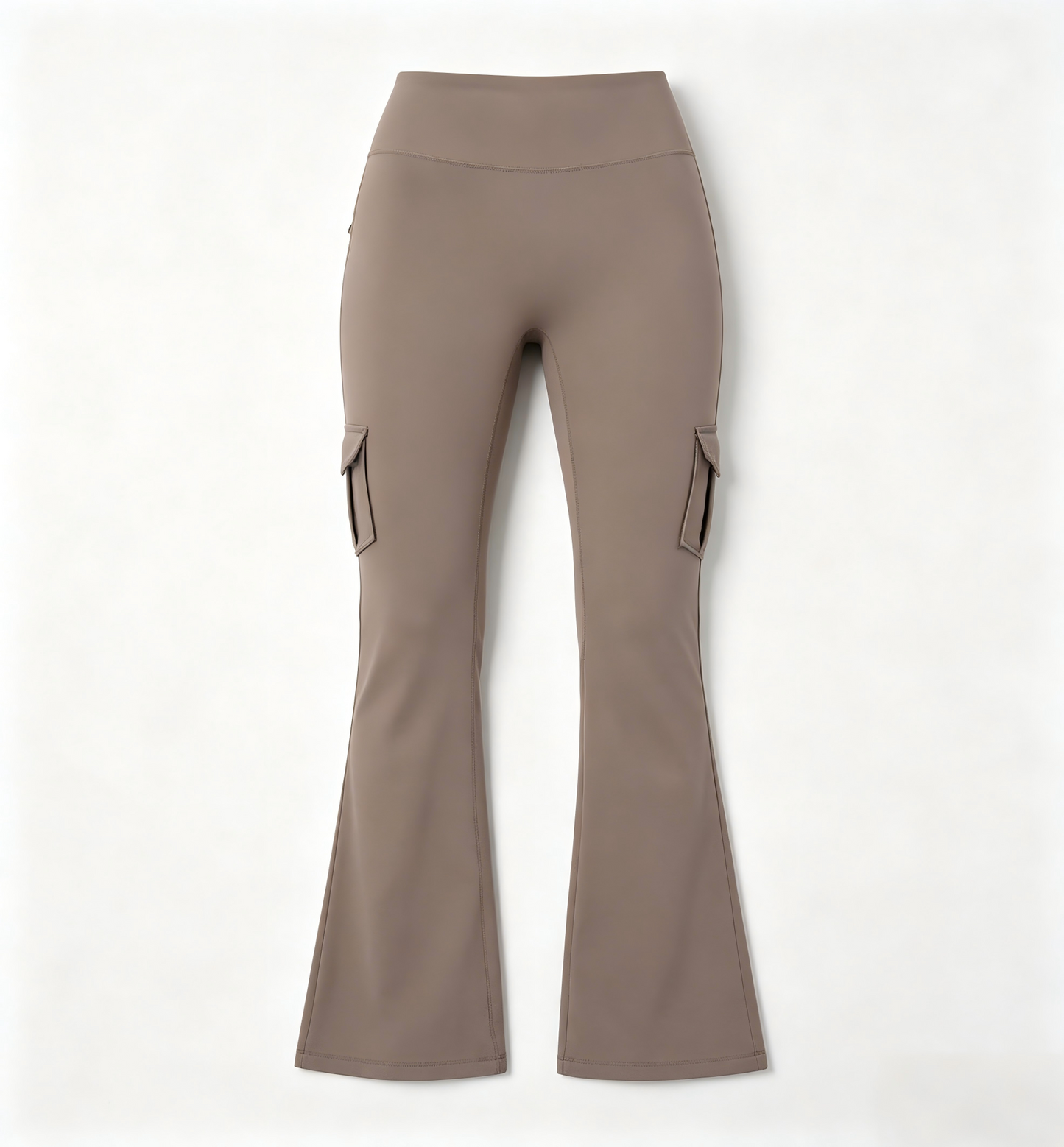 Single-Side Brushed Cargo Flare Yoga Pants, Breathable High Waist Butt Lifting Pocket Naked Feel Slim Fitness Leggings
