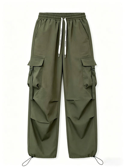 Women's Spring & Summer High-Waisted Cargo Pants, Quick-Dry Drawstring Wide Leg, Street Style Casual Loose Trousers