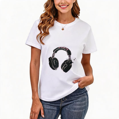 200GSM Women Premium Pure Cotton Graphic Print T Shirt Casual Crew Neck Short Sleeve Fashion Printed Ladies Daily Tops 099