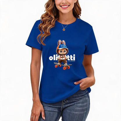 200GSM Women Premium Pure Cotton Graphic Print T Shirt Casual Crew Neck Short Sleeve Fashion Printed Ladies Daily Tops 094