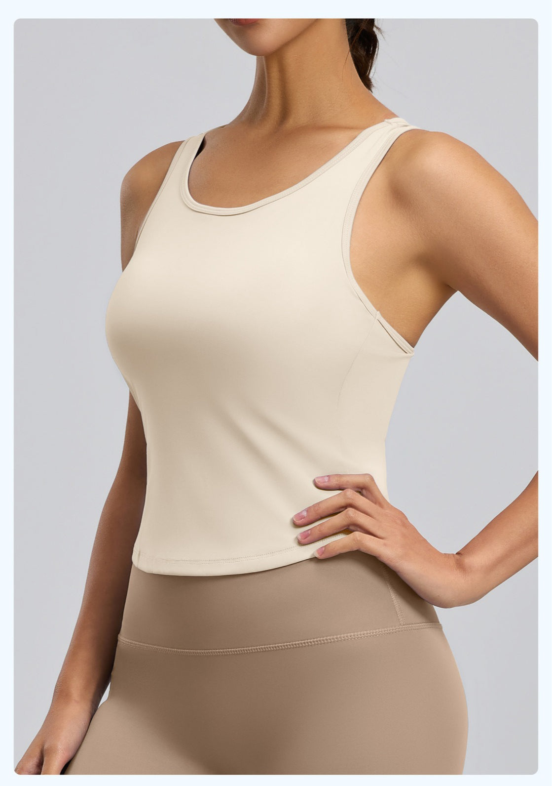 Peach Hip Yoga Tank Top, One-piece Fixed Cup Crew Neck Slim Anti-chafing Sports Vest