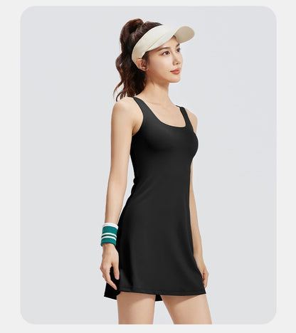 Women's New One-Piece Sports Tennis Dress, Built-in Chest Pad, Anti-Exposure, Beautiful Back Yoga Dress