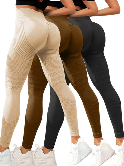 Women’s 3-Pack High Waist Full Length Compression Yoga Leggings, Opaque Non-See Through Machine Washable Fitness Gym Workout Activewear Pants