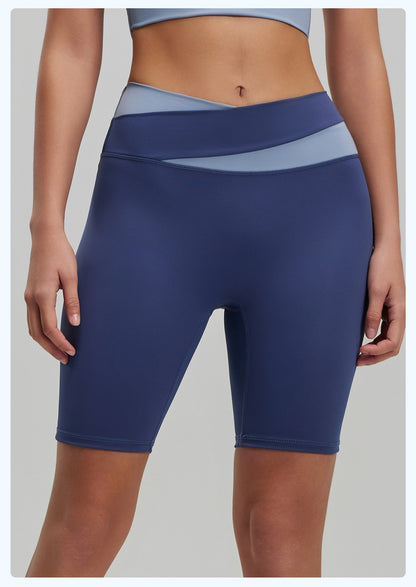 Color Block No VPL Yoga Shorts, High Elastic Slim Fit 5 Inch Biker Shorts for Fitness & Running