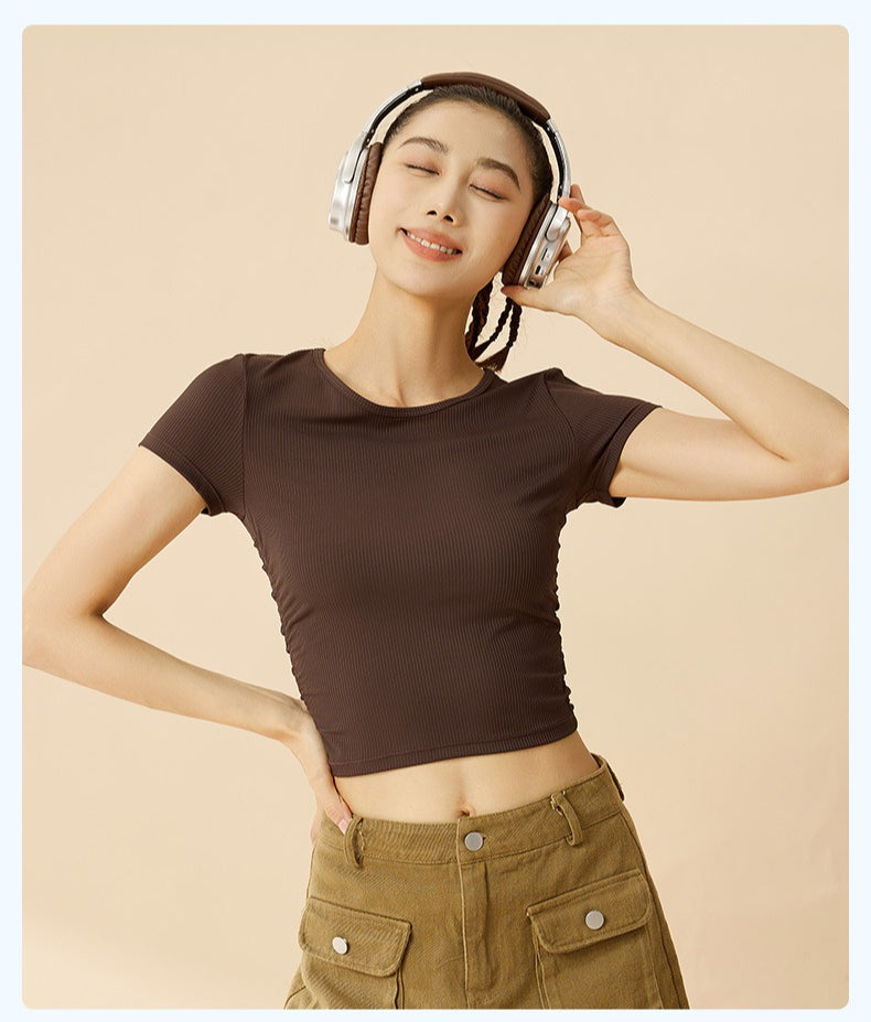 New Summer Women Striped Sports Short Sleeve T-Shirt, Breathable Slim Fit Stretch Yoga Athletic Top, Sweat-Wicking Fitness Activewear for Running, Gym Training & Daily Casual Wear