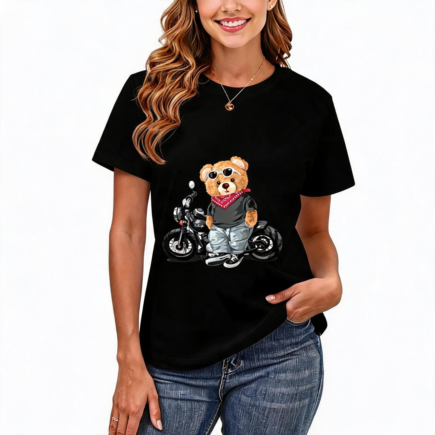 200GSM Women Premium Pure Cotton Graphic Print T Shirt Casual Crew Neck Short Sleeve Fashion Printed Ladies Daily Tops 101