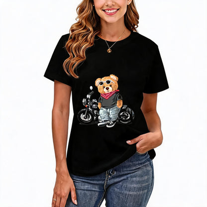 200GSM Women Premium Pure Cotton Graphic Print T Shirt Casual Crew Neck Short Sleeve Fashion Printed Ladies Daily Tops 101