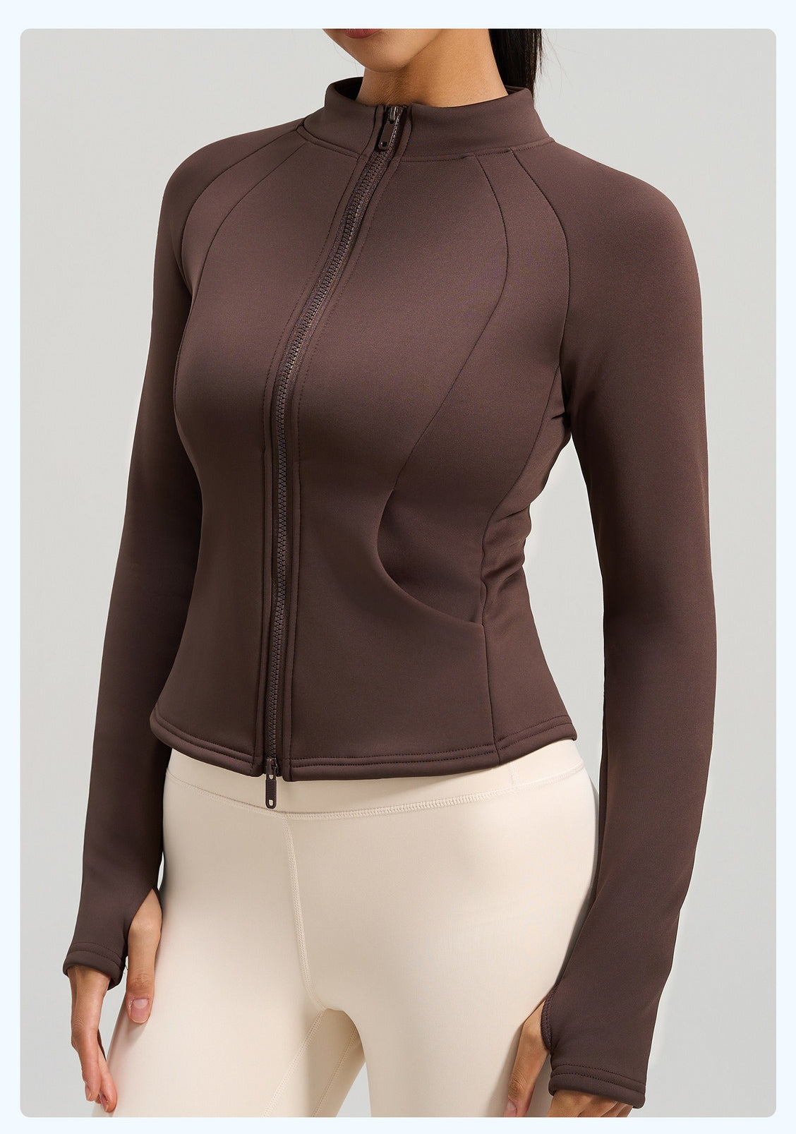Peach Velvet Stand Collar Coat, Autumn Winter New Arrival, Fleece Lined Thickened Warm Yoga Jacket with Pockets