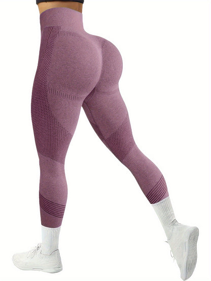 Women’s 4-Pack Seamless Striped Stretch Workout Yoga Leggings, Everyday Athletic Activewear Pants Multipack