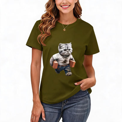 Women's Loose Fit Printed T-shirt | 200GSM Soft Breathable Cotton, Trendy Pattern for Daily & Outdoor Use 117