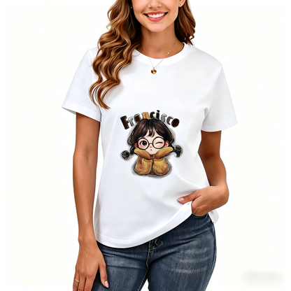 Women's Loose Fit Printed T-shirt | 200GSM Soft Breathable Cotton, Trendy Pattern for Daily & Outdoor Use 136