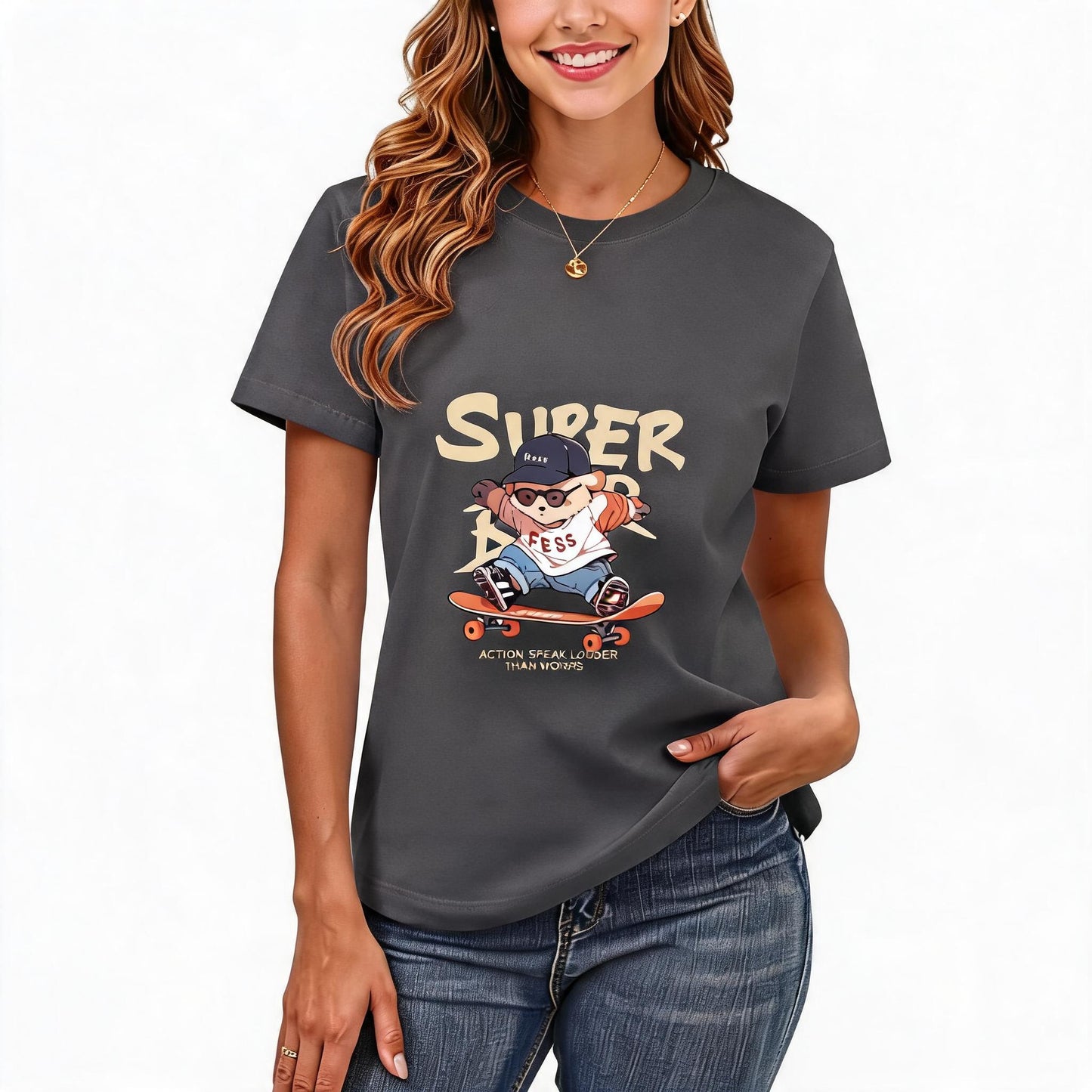 200GSM Women Premium Pure Cotton Graphic Print T Shirt Casual Crew Neck Short Sleeve Fashion Printed Ladies Daily Tops 095
