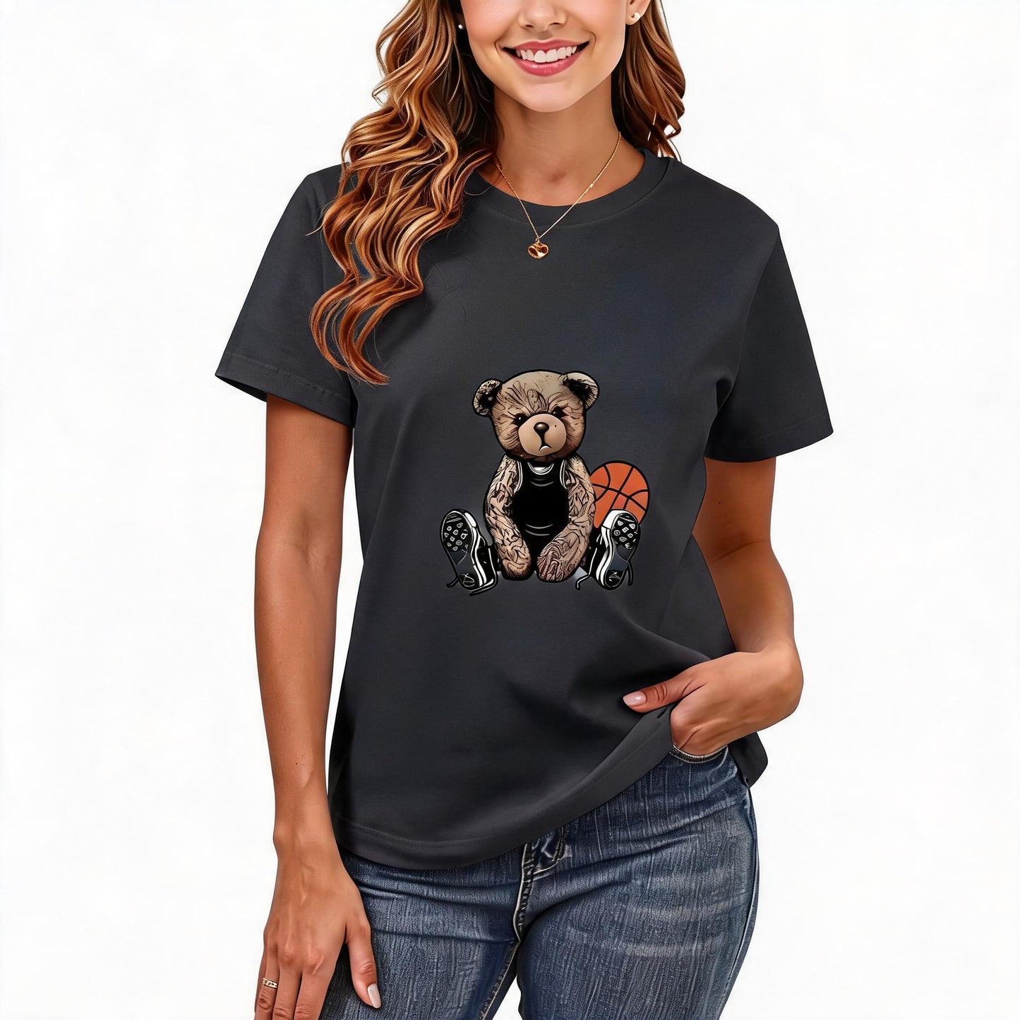 200GSM Women Premium Pure Cotton Graphic Print T Shirt Casual Crew Neck Short Sleeve Fashion Printed Ladies Daily Tops 102