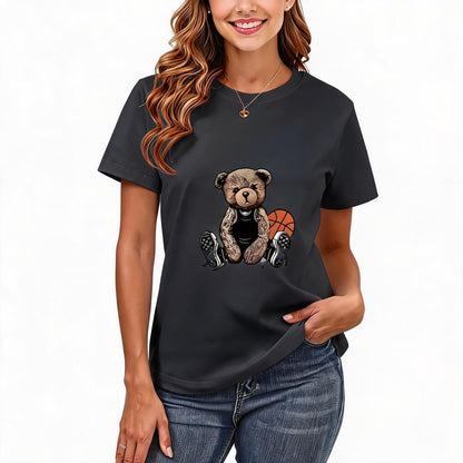 200GSM Women Premium Pure Cotton Graphic Print T Shirt Casual Crew Neck Short Sleeve Fashion Printed Ladies Daily Tops 102