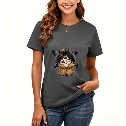 Women's Loose Fit Printed T-shirt | 200GSM Soft Breathable Cotton, Trendy Pattern for Daily & Outdoor Use 136