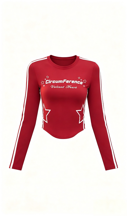 Women’s Ribbon Printed Crew Neck Long Sleeve Athletic Top, American Retro Ultra Soft Plush High Stretch Sports T-Shirt