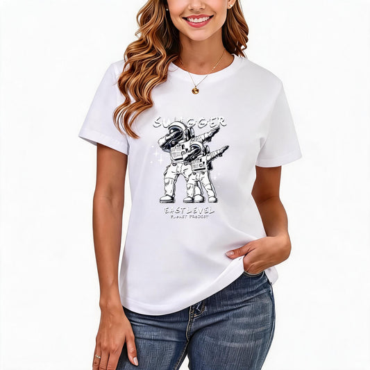 Women's Loose Fit Printed T-shirt | 200GSM Soft Breathable Cotton, Trendy Pattern for Daily & Outdoor Use 124