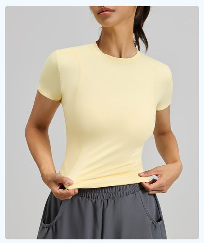 Women's Slim Fit Yoga Short Sleeve Top, Lightweight Stretch Sports T-Shirt, Breathable Activewear Ideal for Running, Gym Fitness and Daily Workout