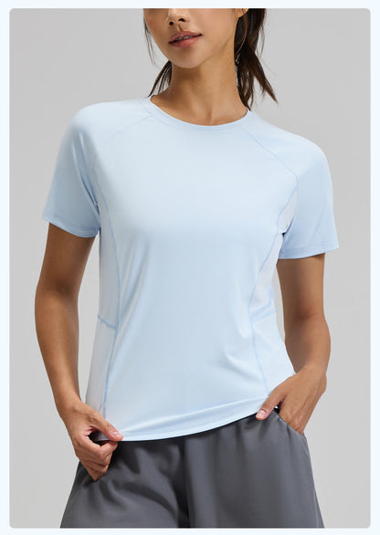 Women's Summer Fitness Short Sleeve Tee with Back Mesh Panel, Breathable Quick-Dry Fabric, Lightweight Yoga Sports T-Shirt Suitable for Outdoor Running, Gym Training and Daily Active Wear