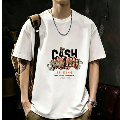 200GSM Heavyweight Printed Cotton Crew Neck T-Shirt | Unisex Basic Casual Tee 083