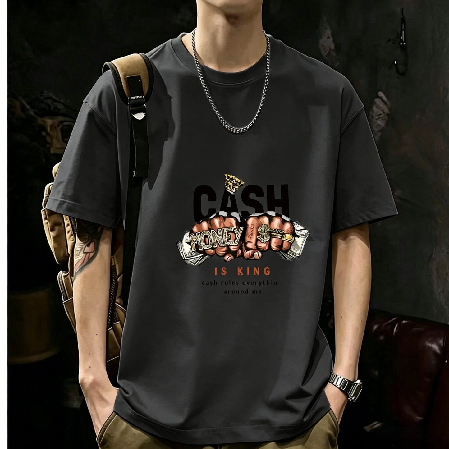 200GSM Heavyweight Printed Cotton Crew Neck T-Shirt | Unisex Basic Casual Tee 083