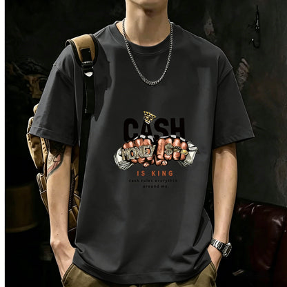 200GSM Heavyweight Printed Cotton Crew Neck T-Shirt | Unisex Basic Casual Tee 083