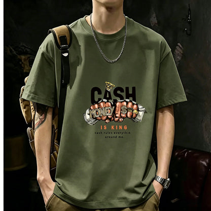 200GSM Heavyweight Printed Cotton Crew Neck T-Shirt | Unisex Basic Casual Tee 083