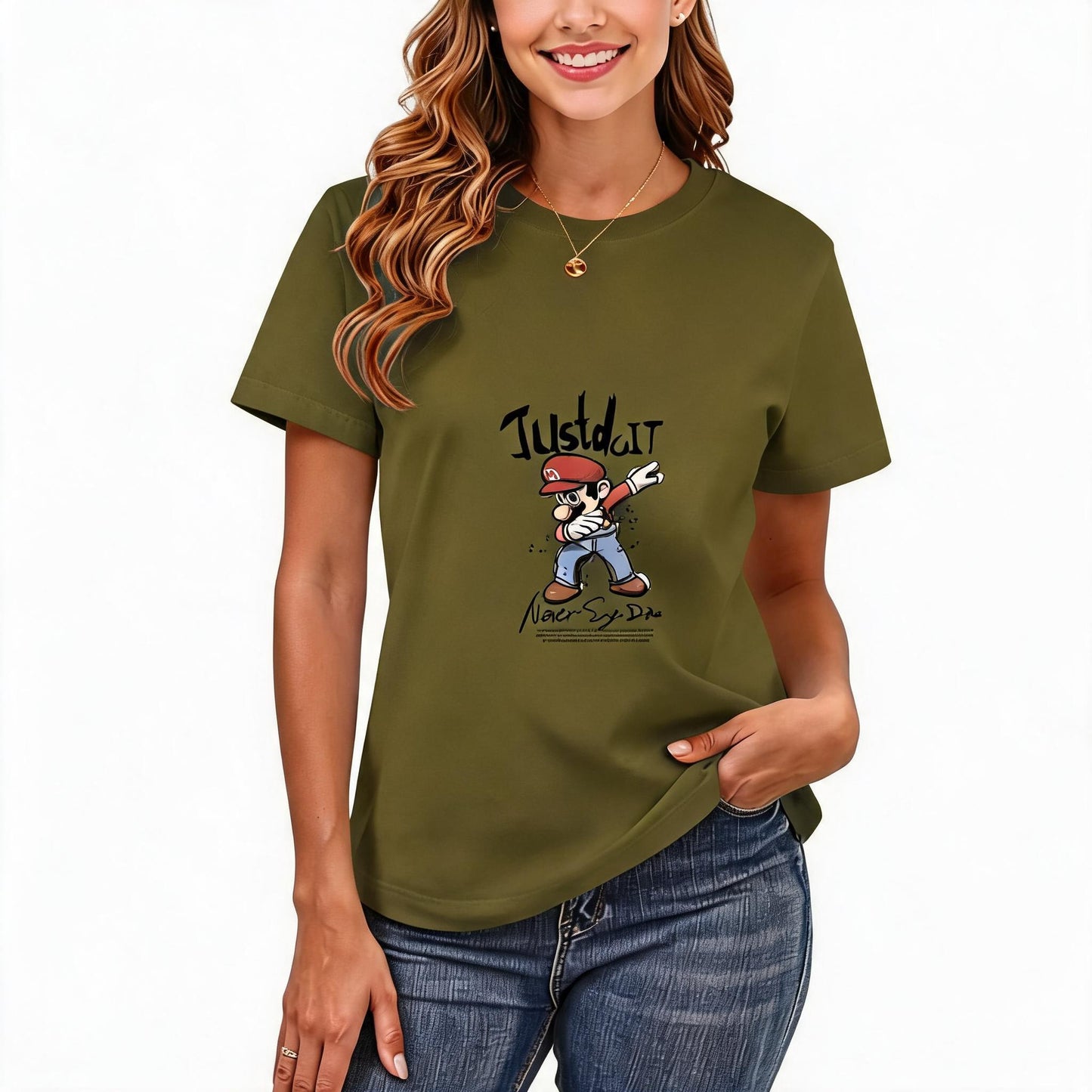 200GSM Women Premium Pure Cotton Graphic Print T Shirt Casual Crew Neck Short Sleeve Fashion Printed Ladies Daily Tops 097