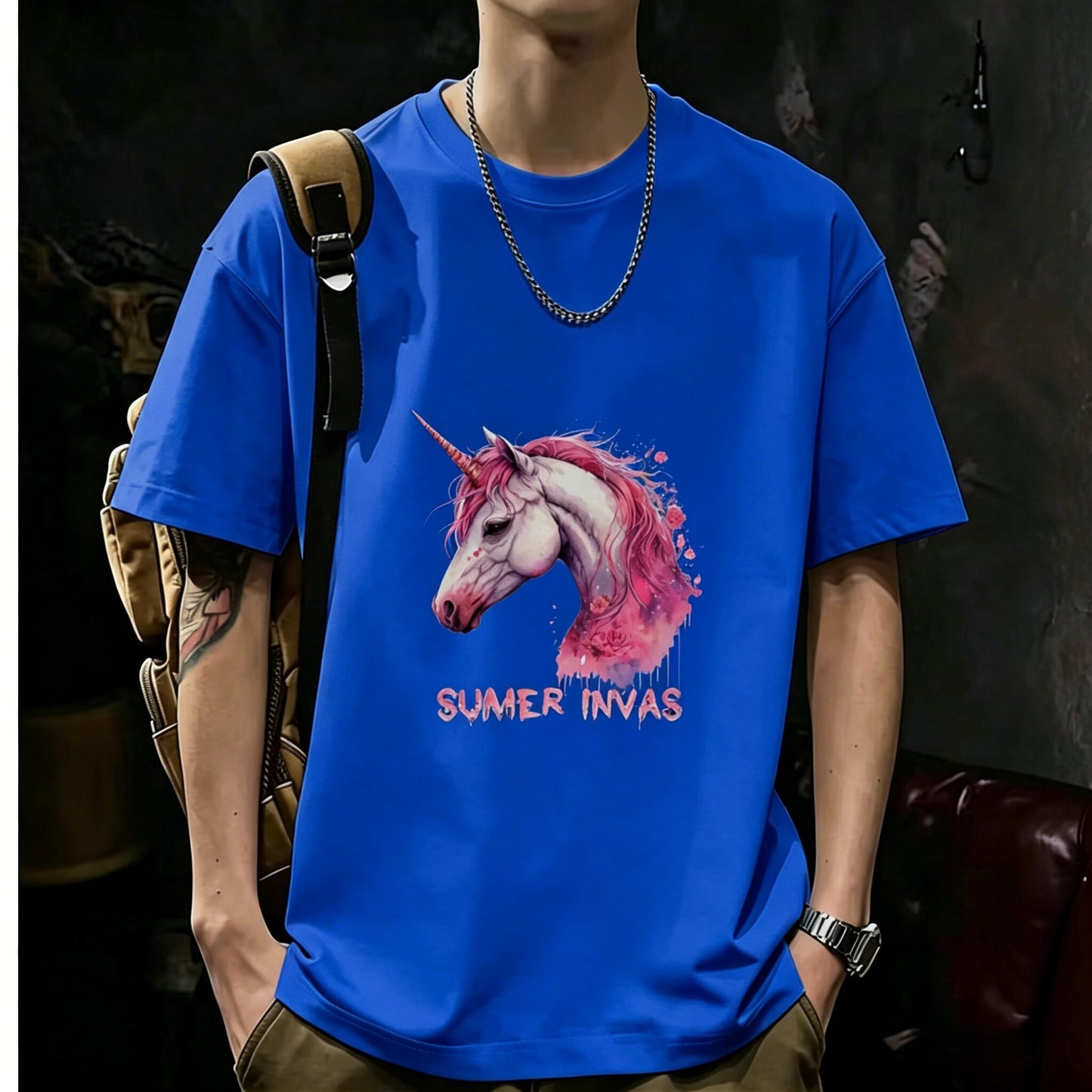 200GSM Heavyweight Printed Cotton Crew Neck T-Shirt | Unisex Basic Casual Tee 084