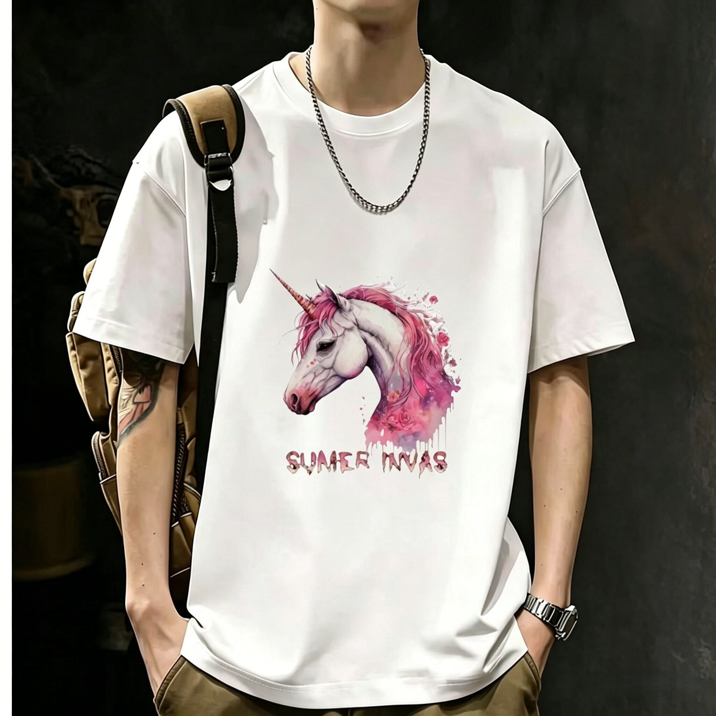200GSM Heavyweight Printed Cotton Crew Neck T-Shirt | Unisex Basic Casual Tee 084